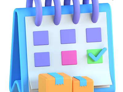 Decorative Ornament Set With Purple Spiral Bound Calendar Colorful Squares Green Checkmark And Orange Boxes 3d model