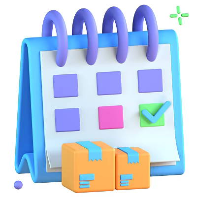 Decorative Ornament Set With Purple Spiral Bound Calendar Colorful Squares Green Checkmark And Orange Boxes 3d model