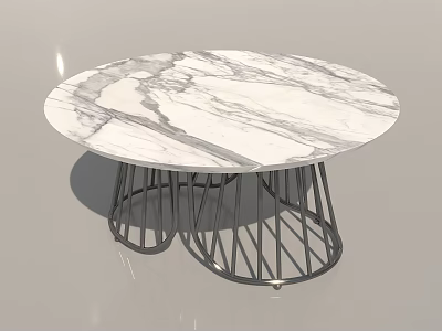 Round Modern Coffee Table With White Marble Top And Geometric Metal Frame 3d model