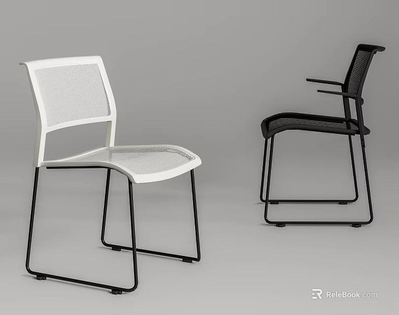 Modern White And Black Office Chair With Mesh Seat Backrest And Metal Frame 3d model 