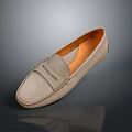 Minimalist Beige Leather Loafer Shoes With Classic Stitching And Comfortable Rubber Sole
