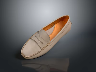 Minimalist Beige Leather Loafer Shoes With Classic Stitching And Comfortable Rubber Sole 3d model
