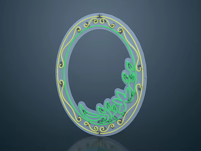 Oval Decorative Photo Frame With Intricate Green Floral Patterns And Gold Accents 3d model
