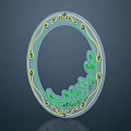 Oval Decorative Photo Frame With Intricate Green Floral Patterns And Gold Accents