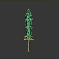 Fantasy Sword Design Featuring Green Blade Intricate Patterns Yellow Hilt And Orange Accents