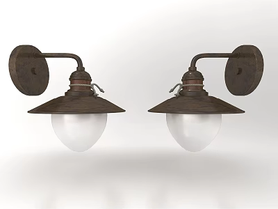 Pair of Vintage Bronze Wall Lamps with Metal Base and White Globe Shades 3d model