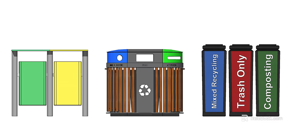 Public Facility With Colorful Recycling Bins For Waste Sorting In Urban Area 3d model 