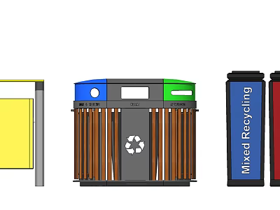 Public Facility With Colorful Recycling Bins For Waste Sorting In Urban Area 3d model