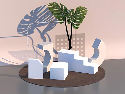 Modern Geometric Home Decor With Green Plant And Steps Design Elements 3d model