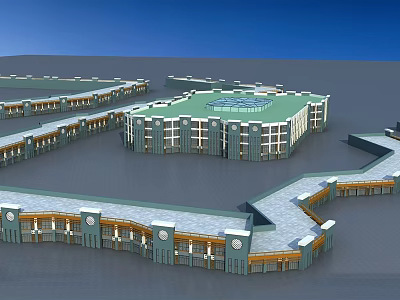 Modern Multi Story Interconnected Building Complex With Green Roof And Walkways 3d model