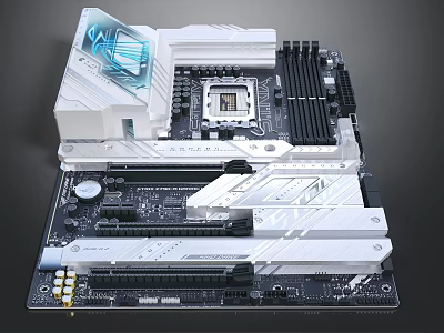 High Performance Computer Motherboard with White Cooling Design and Heat Sink Components 3d model