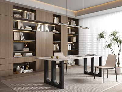 Modern Study Italian-style Study Bookcase Desk 3d model