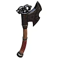 Vintage Weapon Axe With Metal Blade Wooden Handle Red Wrapped Detail And Metal Top Ornament