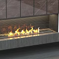 Elegant Modern Fireplace With Marble Accents And Bright Burning Flames In Home Interior