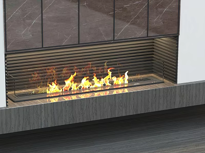 Elegant Modern Fireplace With Marble Accents And Bright Burning Flames In Home Interior 3d model