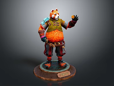 Red Panda Figurine In Decorative Outfit With Armor On Base Nameplate Poobah 3d model