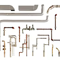 Assorted Plumbing Pipes And Metal Fittings With Elbows Tees Valves And Supports