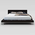 Modern Double Bed With Leather Headboard Dark Frame White Mattress And Colored Bedding
