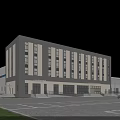 Modern Office Building With Gray And White Exterior Large Windows And Parking Lot