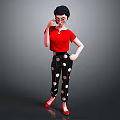 Cartoon Female Character With Black Short Hair Red Shirt And Polka Dot Pants