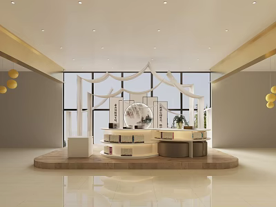 Modern Specialty Store Interior With Central Display Stand Large Windows And Bright Lighting 3d model