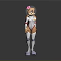 Cute Anthropomorphic Cat Game Movie Character In White Spacesuit With Transparent Helmet And Pink Flower