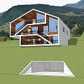 Snowy Hillside Modern Detached Villa Illuminated With Garage And Surrounding Trees
