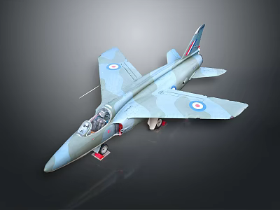 Vintage Green Camouflage Fighter Jet With Round Badges Twin Engines And Cockpit 3d model