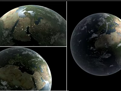Earth Satellite Images Displaying Different Global Views With Day And Night Lighting 3d model