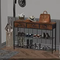 Multi Tiered Wooden Metal Entryway Shelf With Handbag Hat Flower Vase And Shoes