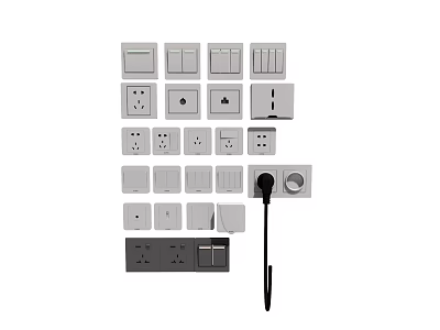 Assorted White And Gray Electrical Switch Panels With Sockets And USB Ports 3d model