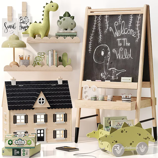 Dinosaur Themed Kids Play Area with Musical Instruments and Art Supplies for Creative Fun Learning 3d model 