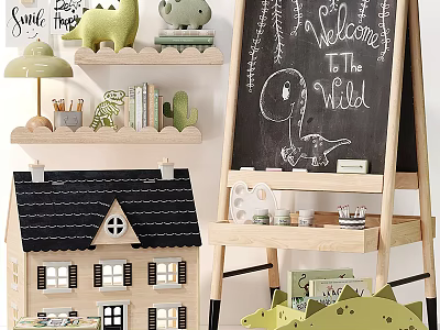 Dinosaur Themed Kids Play Area with Musical Instruments and Art Supplies for Creative Fun Learning 3d model