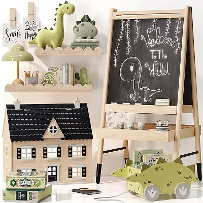Dinosaur Themed Kids Play Area with Musical Instruments and Art Supplies for Creative Fun Learning 3d model