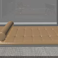 Beige Tufted Ottoman With Cylindrical Cushion For Modern Living Room Interior