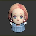 Game Movie Character With Pink Hair Purple Eyes And Blue Turtleneck Sweater