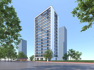 Modern High Rise Residential Building With Glass Windows And Surrounding Trees 3d model