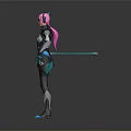 3D Sci Fi Female Character With Pink Hair Cat Ears And Black Blue Combat Suit