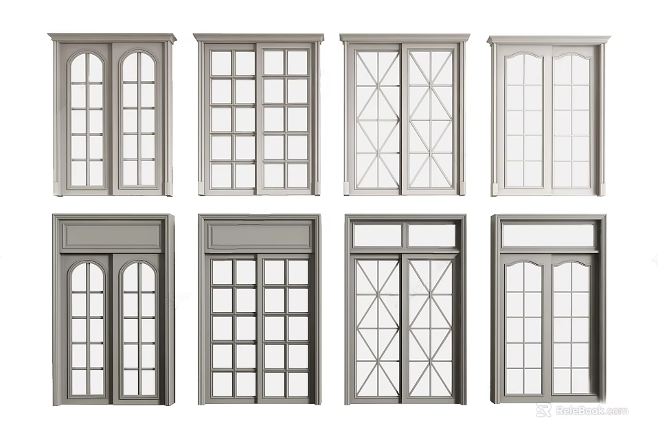 Different Sliding Doors Designs With Glass Panel Patterns And Frame Styles 3d model