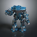 Blue Sci Fi Robot With Metallic Armor And Mechanical Arm Design