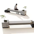 Outdoor Modern Landscape Concrete Bench Design With Small Plants For Relaxation