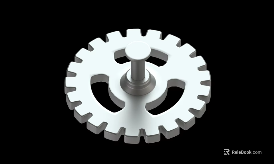 Silver Metallic Gear With Central Shaft And Toothed Edges On Black Background 3d model 