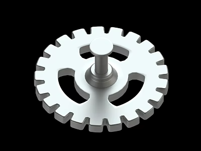 Silver Metallic Gear With Central Shaft And Toothed Edges On Black Background 3d model