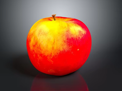 Fresh Ripe Red and Yellow Apple with Shiny Skin on Dark Background 3d model