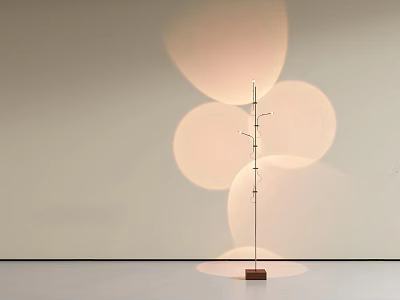Modern Floor Lamp With Metal Stand Wooden Base And Glowing Light Projections 3d model