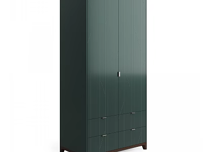 Dark Green Modern Wardrobe With Sleek Surface Doors Wooden Legs And Drawers 3d model