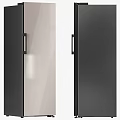 Modern Refrigerator Freezer Featuring Multicolor Panels White Light Blue Pink And Stylish Black Frame