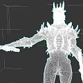 Game And Movie Character With Horned Head Red Eye Spiked Body Wielding Weapon