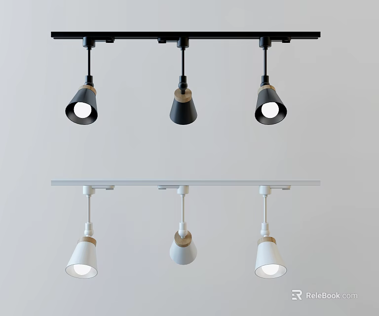 Adjustable Modern Track Spotlights With Black White Rails And Wooden Accents 3d model 