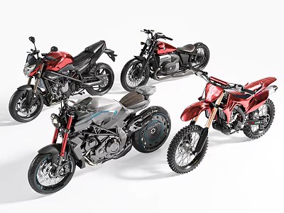 Various Styles Of Motorcycles Featuring Street Cruiser Retro And Off Road Types 3d model